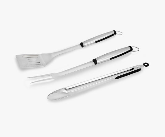 3-Pc Stainless Steel Grill Tool Set – Includes Fork, Spatula, and Tong