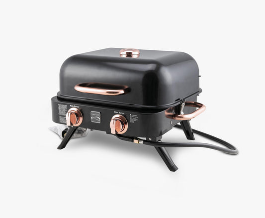 2-Burner Portable Tabletop Retro Gas Grill - Black & Copper