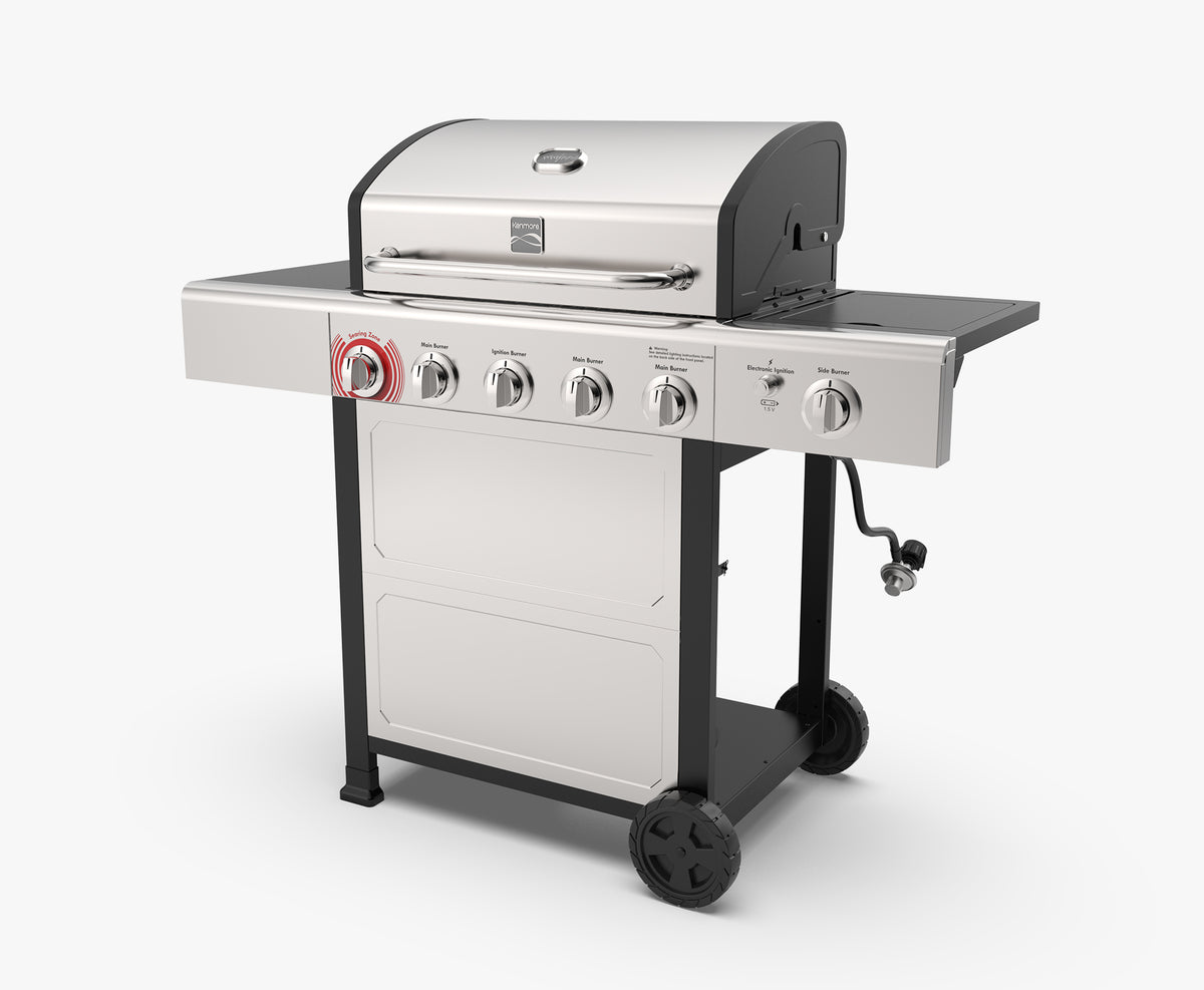 4 Burner Gas Grill with Side Burner and Searing Zone- Stainless Steel Open Cart - image 1 of 5
