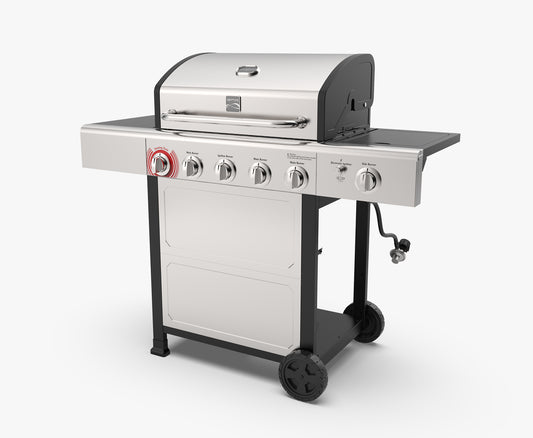 4 Burner Gas Grill with Side Burner and Searing Zone- Stainless Steel Open Cart