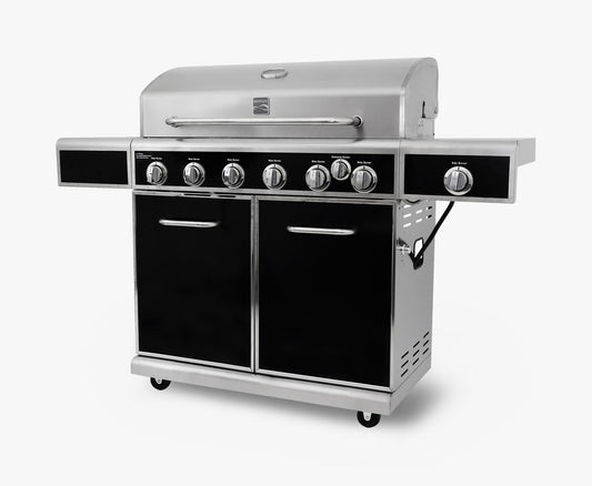 6-Burner Gas Grill with Side Burner, Stainless Steel and Black