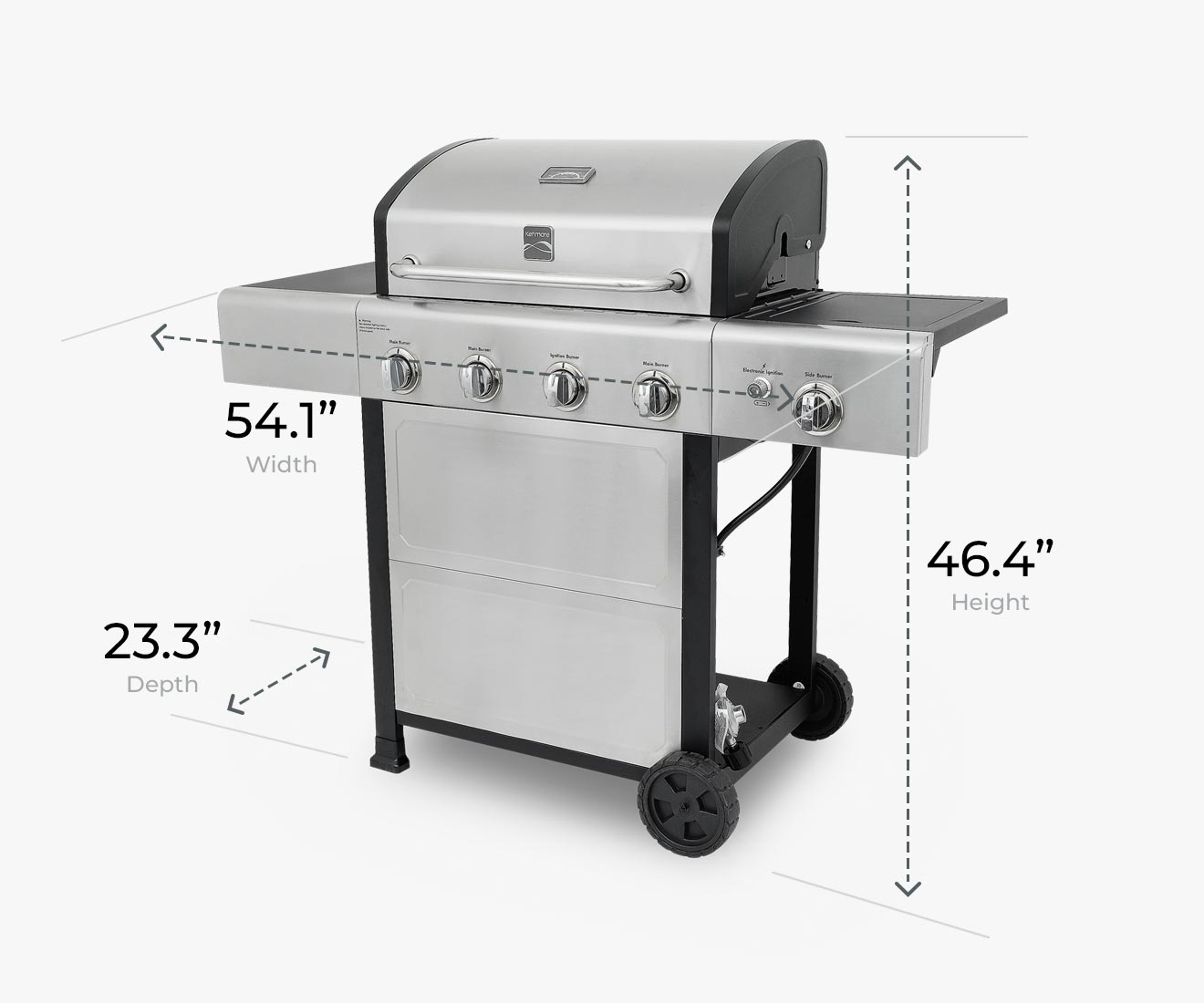 Kenmore 4 Burner Gas Grill with Side Burner Open Cart