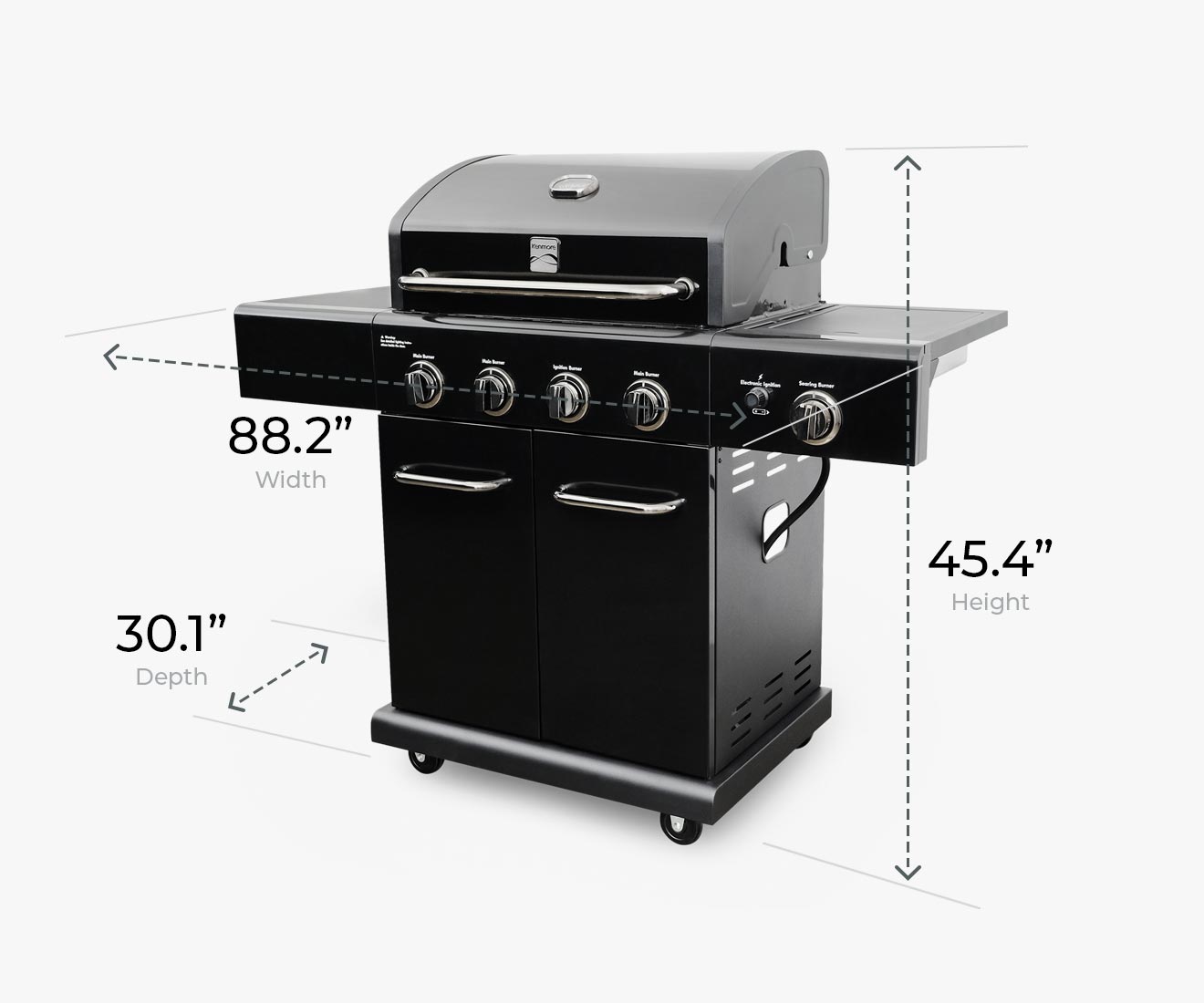 Kenmore 4-Burner Gas Grill with Side Searing Burner Barbecue Barbeque BBQ Grill for Outdoor Outside Cooking PG-40409S0LB-1 in Black with Chrome Accents Compact Dimensions