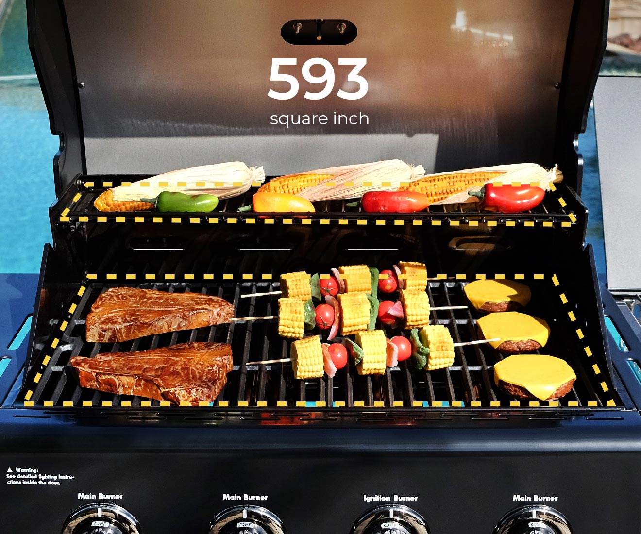 Kenmore 4-Burner Gas Grill with Side Searing Burner Barbecue Barbeque BBQ Grill for Outdoor Outside Cooking PG-40409S0LB-1 in Black with Chrome Accents 593 Square Inches of Grilling Surface