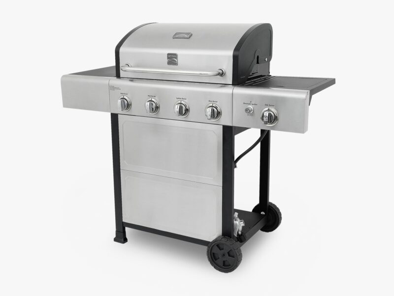 Kenmore 4-Burner Gas Grill with Side Burner Open Cart Style in Stainless Steel PG-40406S0L-SE