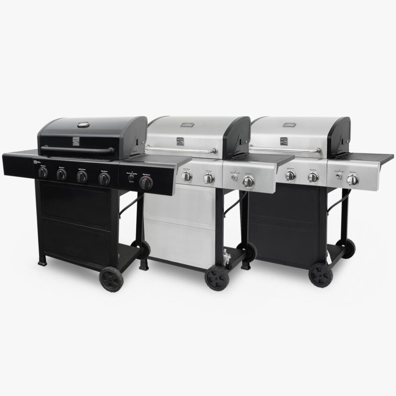 Kenmore 4-Burner Gas Grill with Side Burner Open Cart Style in Stainless Steel PG-40406S0L-SE