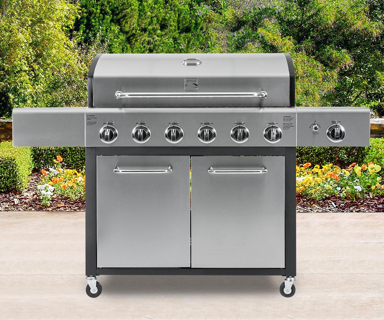 Kenmore 6-Burner Gas Grill with Side Burner PG-40611SOL Stainless Steel in Lifestyle Setting Environment