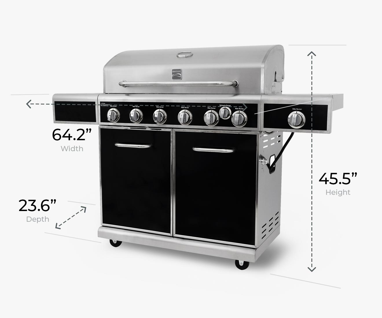 Kenmore 6-Burner Gas Grill with Side Burner in Stainless Steel with Black PG-40602SRL Compact Dimensions