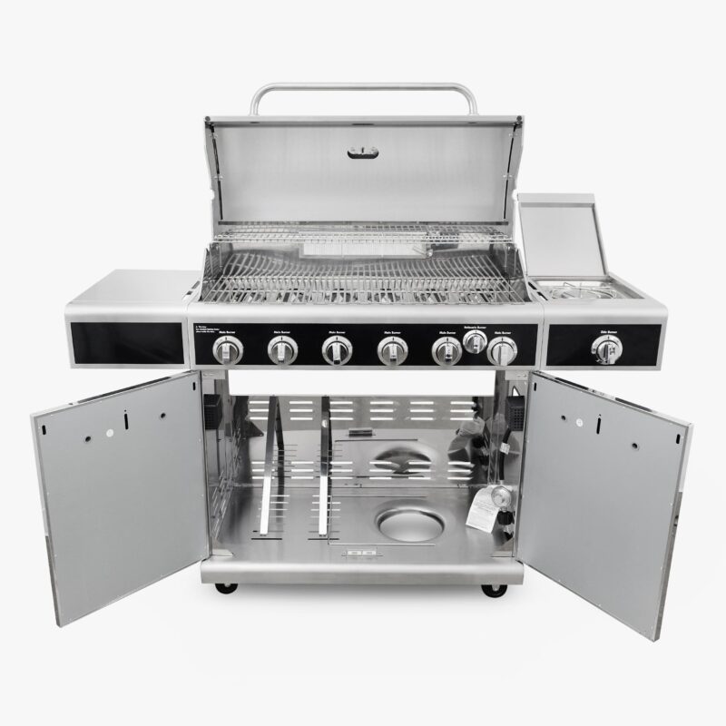 Kenmore 6-Burner Gas Grill with Side Burner in Stainless Steel with Black PG-40602SRL