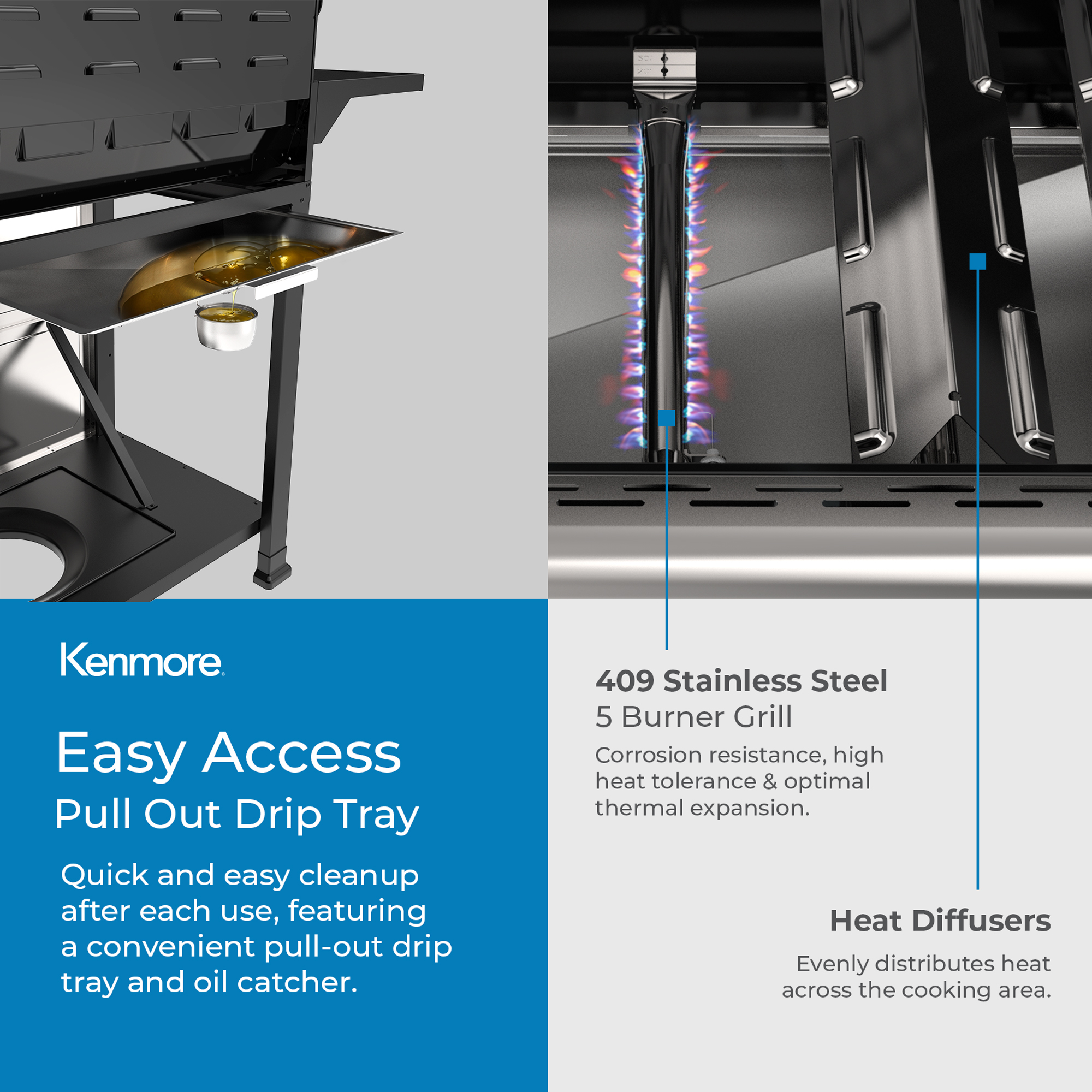 Kenmore 5 Burner Gas Grill with Side Burner and Searing Zone - Thumbnail 5