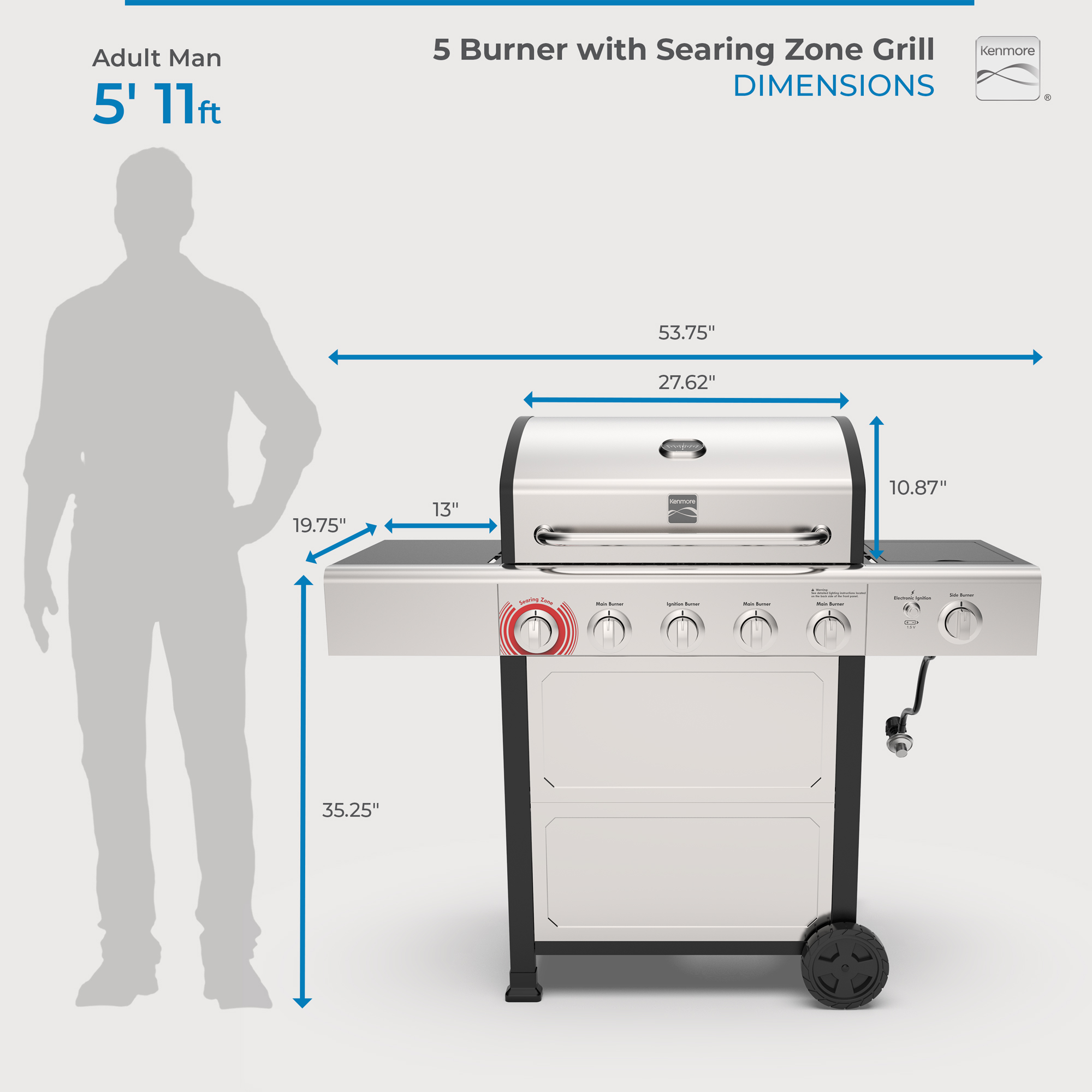 Kenmore 5 Burner Gas Grill with Side Burner and Searing Zone - Thumbnail 4