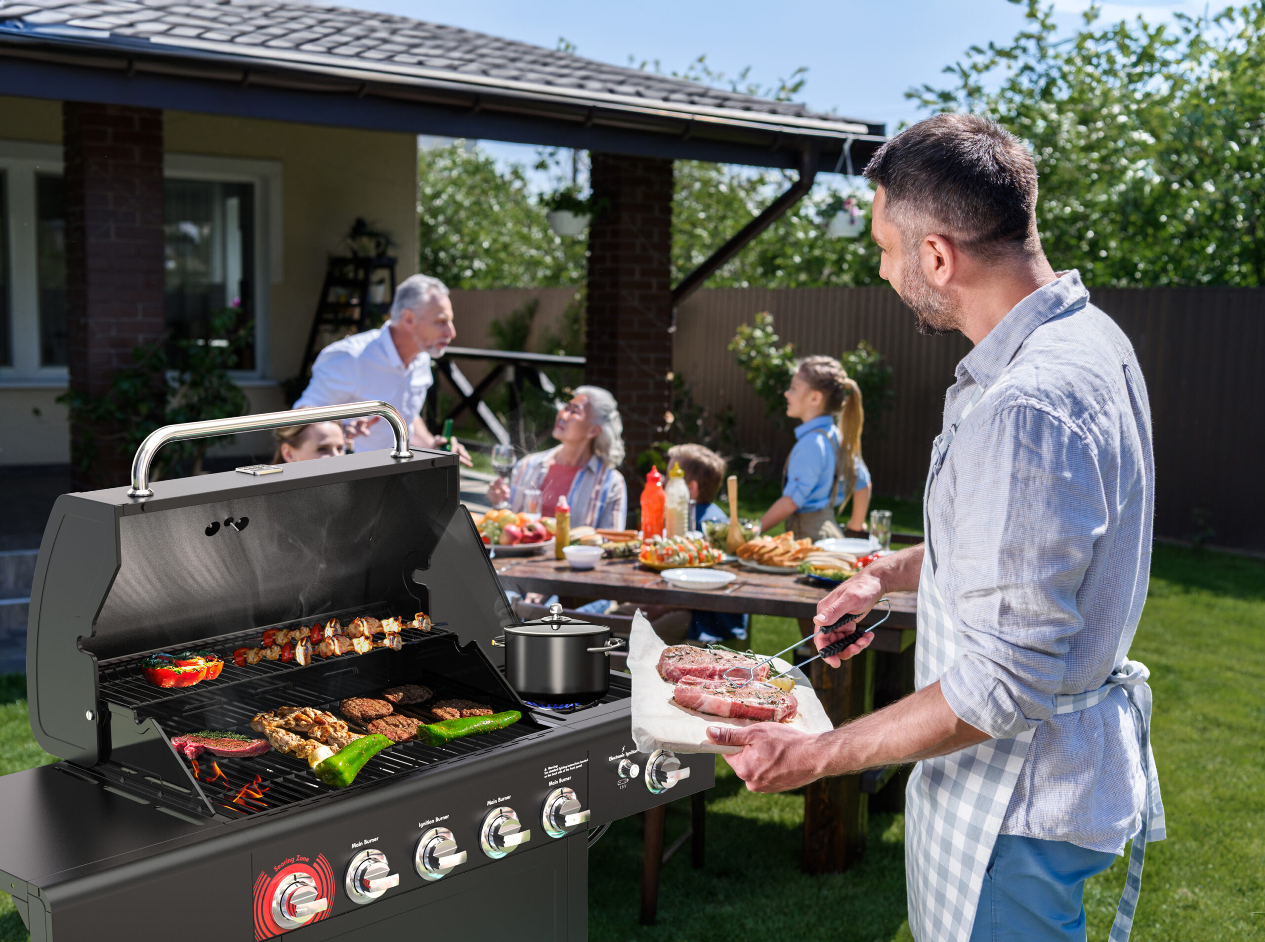 Kenmore BBQ Propane Gas Grill - 5 Burners with Side Burner & Searing Zone, 644 Sq. In. Stainless Steel Grill, 66,000 BTU, Ideal for Outdoor Cooking, Patio & Backyard, Black