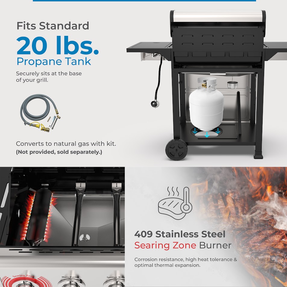 Kenmore 5 Burner Gas Grill with Side Burner and Searing Zone - Thumbnail 3